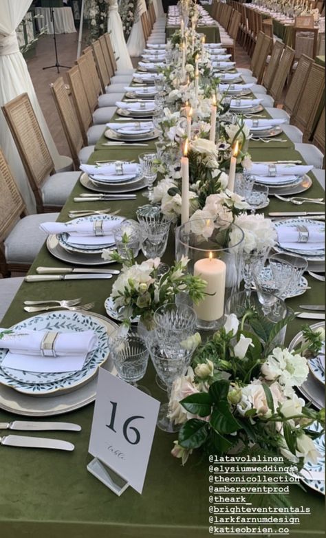 No to the green table cloth and plates, BUT, i love love the mix of candles and the flowers Christmas Table Deco, Green Table Cloth, Wedding Plate Setting, Green Graduation Party, Green Table Settings, Center Table Decor, Diner Party, Sweetheart Table Wedding, Green Tablecloth