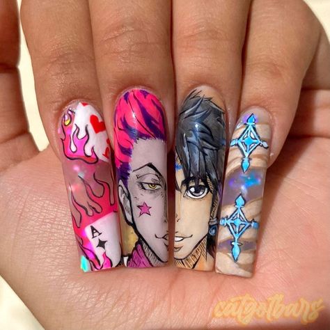 Chrollo Nails, Hisoka Nails, Hunter X Hunter Nails, Hunter Nails, Hisoka X Chrollo, Mail Inspo, Anime I, Manicure Inspiration, Anime Nails