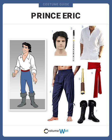 Prince Eric Costume Eric Costume, Prince Eric Costume, Easy Diy Costume, Short Black Wig, Street Fighter Ex, Medieval Pirate, Short Black Wigs, Medieval Boots, Wilma Flintstone