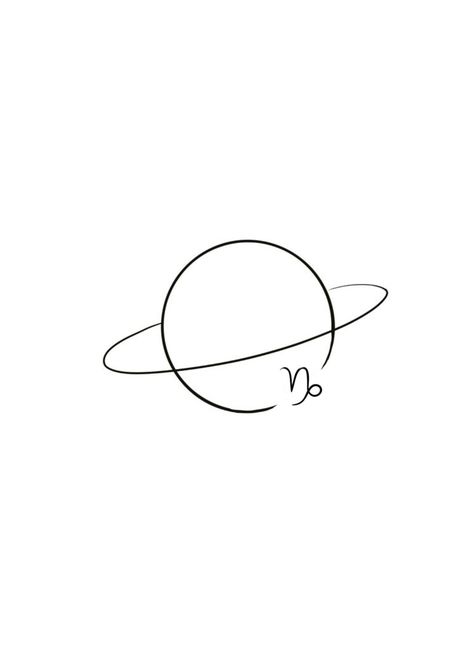 Capricorn And Saturn Tattoo, Capricorn Line Tattoo, Saturn Tattoo Capricorn, Dainty Saturn Tattoo, Tattoo Ideas Saturn, Capricorn Line Art, Capricorn Saturn Tattoo, Saturn Drawing Simple, Saturn Doodle