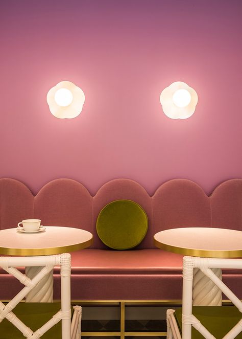 India Mahdavi’s pastel-hued otherworldly interior for Ladurée in Tokyo India Mahdavi, Wicker Armchair, Mason Jar Crafts Diy, Dark Interiors, Pink Interior, Top Interior Designers, Best Interior Design, Cafe Interior, Design Thinking