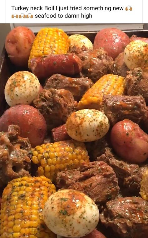 Peanut Boil With Neckbones, Chicken Wing Seafood Boil, Turkey Neck Boil Recipe, Wing Boil Recipe, Turkey Neck Seafood Boil, Turkey Boil, Chicken Wing Boil, Boiled Seafood, Turkey Neck Recipe