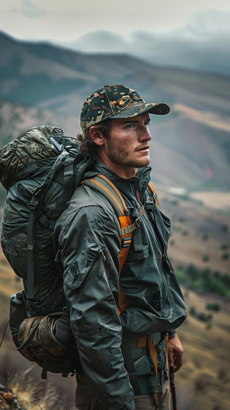 Rugged Mountain Trek: A lone male #adventure with a heavy #gear gazes out over the #landscape. #hiker #mountains #backpack #trekking #outdoors #aiart #aiphoto #stockcake ⬇️ Download and 📝 Prompt 👉 https://stockcake.com/i/rugged-mountain-trek_845529_737905 Trekking Outfit Men, Heavy Gear, Trekking Outfit, Misty Mountain, Rugged Men, Hiking Fashion, Adventure Gear, Winter Outfits Men, High Water