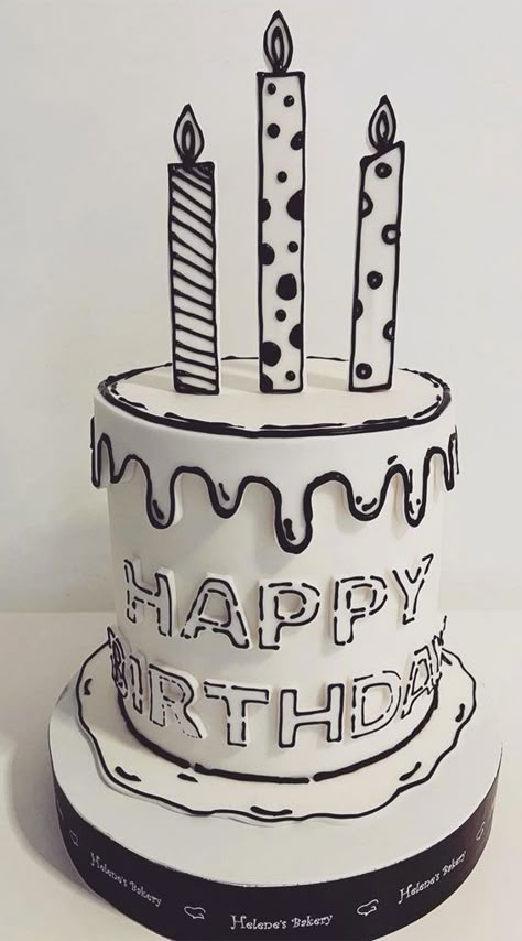 Cake Black And White Birthday, Cartoon Cake Black And White, Black And White Comic Cake, Comics Cake Ideas, Comic Cake Birthday, Cartoon Cake Drawing, Black And White Cake Ideas, Carton Cake, Cake Ideas For Teens