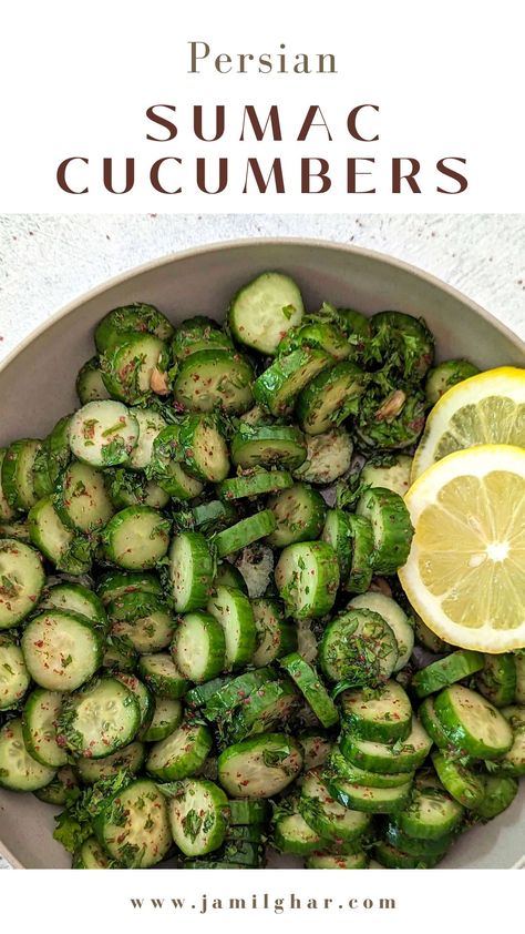 Cucumber Recipes Snacks, Vegetarian Feast Ideas, Persian Cucumbers Recipe, Cucumber Side Salad, Cucumber Parsley Salad, Sumac Salad Dressing, Ramadan Side Dishes, Vegetarian Ramadan Recipes, Persian Cucumber Pickles