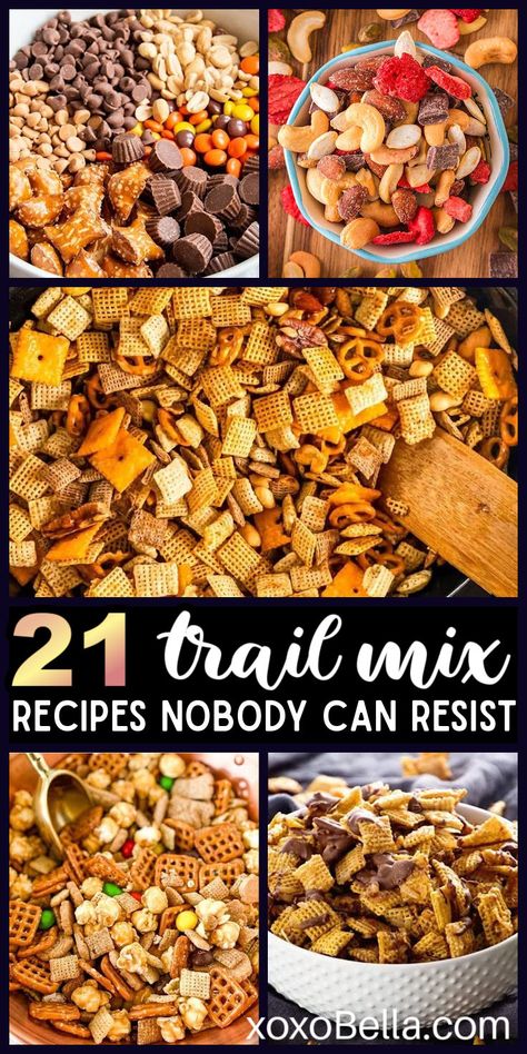 Easy recipes for making trail mix Chex Mix Recipes Crock Pot, Fall Trail Mix Recipe, Homemade Trail Mix Recipes, Healthy Trail Mix Recipes, Healthy Snack Mix, Trail Mix Ingredients, Chex Snack Mix, Fall Snack Mixes, Easy Snack Mix