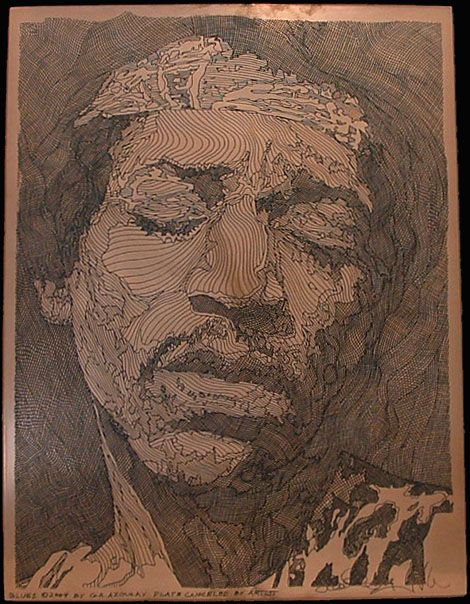 "BLUES" Copper etching Jimi Hendrix | Artist  Guillaume Azoulay Stained Glass Sculpture, Michael Schofield, Intaglio Printmaking, Eyvind Earle, Copper Engraving, Etching Prints, Metal Etching, Copper Plate, Engraving Art