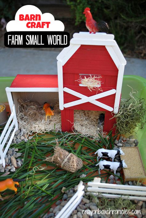 Barn Craft, Farm Sensory Bin, Barn Crafts, Popsicle Stick Crafts For Kids, Toy Animals, Barn Wood Crafts, Farm Activities, Farm Projects, Farm Crafts