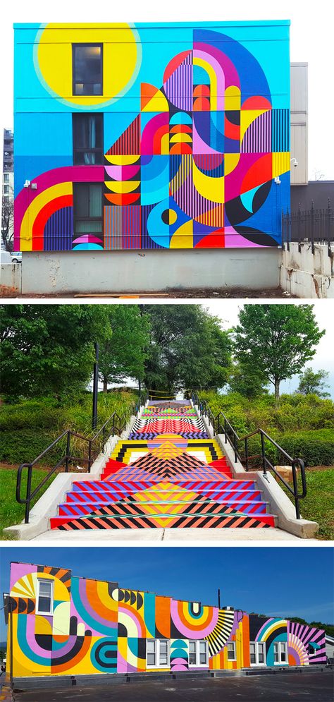 Self Exploration Art, Public Art Ideas, Interactive Mural Ideas, Colorful Murals Street Artists, Mural Art Ideas Inspiration, Murals Colorful, Public Mural, Interactive Art Wall, Interactive Public Art