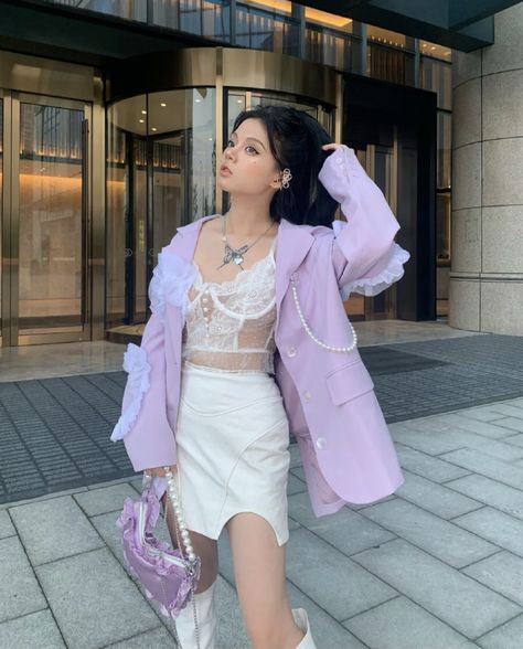 Purple Outfit Mood Board, Purple Corset Outfit, Purple Outfit Ideas Casual, Purple Outfit Ideas, Purple Fashion Outfit, Fashion Inspo Casual, Douyin Fashion, Outfit Ideas Korean, Purple Outfit