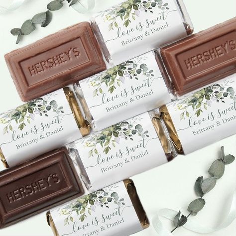 Watercolor Greenery Love Is Sweet Sage Green Hershey's Miniatures Green Bridal Showers, Hershey Miniatures, Hershey's Chocolate, Wedding Thanks, Candy Wedding Favors, Wedding Chocolate, Blue Bridal Shower, Watercolor Greenery, Dusty Blue Weddings