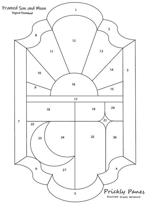 Framed Sun and Moon Pattern. This is a digital download! Sun And Moon Mosaic Patterns, Sun Moon Stained Glass Patterns, Stained Glass Sun Patterns, Window Pattern Design, Stained Glass Sun And Moon, Stained Glass Stencil, Sun Stained Glass Pattern, Beginner Stained Glass Patterns Free, Stained Glass Patterns Free Printables Templates