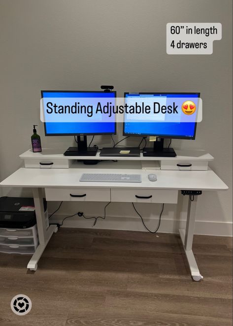 Work From Home Set Up Standing Desk, Standing Sitting Desk, Desk With 2 Monitors Home Office, Standing Desk With Walking Pad, Walking Desk Set Up, Walking Pad Desk Setup, Stand Up Desk Office Layout, Standing Desk Office Layout, Sit Stand Desk Home Office Layout