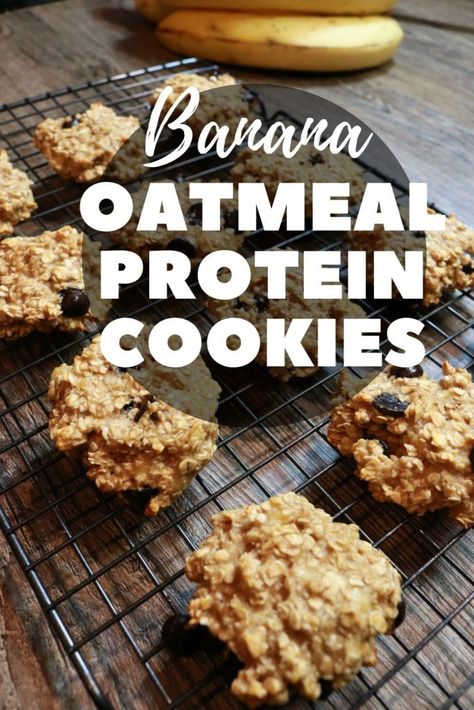 Banana Oatmeal Protein Cookies Recipe - The Meal Prep Ninja Protein Cookies Recipe, Oatmeal Banana Cookies, Instant Oatmeal Cookies, Oatmeal Protein Cookies, Healthy Banana Oatmeal, Protein Chocolate Chip Cookies, Protein Powder Cookies, Banana Cookie Recipe, Healthy Chocolate Cookies