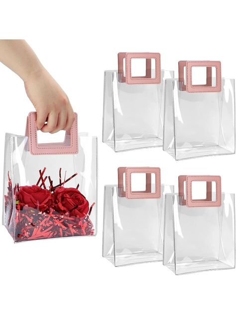 5 Pieces Clear Gift Bag with Handle Transparent PVC Gift Bag with Heavy Duty Handle Gift Wrap Bag for Wedding, Baby Shower, Bridal Shower, Birthday, Party, 7 x 4 x 8 Inch (Pink)I discovered amazing products on SHEIN.com, come check them out! Packaging With Handle, Packages Ideas, Gift Wrap Bag, Bag For Wedding, Clear Gift Bags, Plastic Gift Bags, Wedding Planning Decor, Baby Shower Party Favors, Islamic Gifts