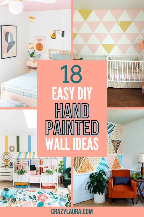 These DIY hand painted walls won't just add character to your wall but are also a great way to be creative during your free time. #DIY #InteriorDesign #HomeDecor Wall Patterns With Paint Bedroom, Wall Painting Ideas Freehand, Hand Painted Wall Designs Bedrooms, Wall Stamp Painting Diy, Paint Ideas For Bedroom Walls Diy Art, Easy Painted Wall Design, Bedroom Painting Ideas Creative, Painting Murals On Walls Diy, Diy Painting Walls Ideas