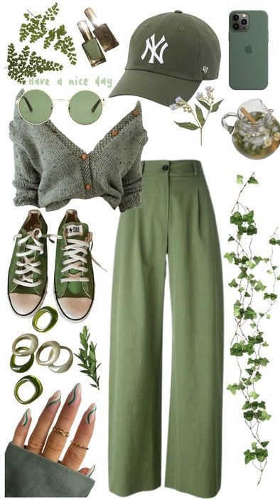 Spring Green Outfits, Green Themed Outfits, Green Aesthetic Clothes, Casual Outfits Green, Green Outfits Aesthetic, Green Clothes Aesthetic, St Patricks Day Outfits Women, White Beach Dresses, Green Summer Outfit