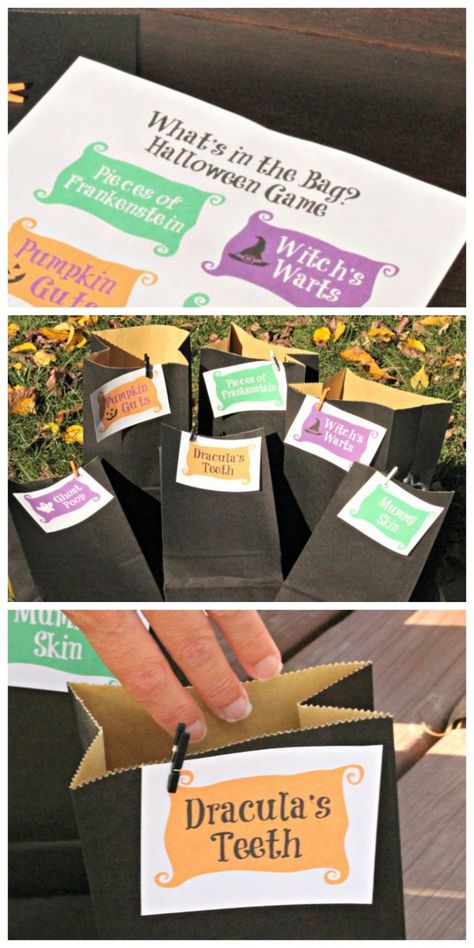 Create these EASY Mystery Touch & Feel boxes or bags for your Halloween party this year!  FREE printable creepy labels along with a great list of non-edible items to put in the box -- great for kids, tweens and teens! Halloween Creepy Touch And Feel, Creepy Touch And Feel Boxes, Halloween Mystery Touch And Feel Game, Halloween Touch And Feel Boxes, Halloween Feel Box Ideas, Mystery Box Ideas For Kids, Halloween Touch And Feel Game, Halloween Mystery Box Ideas, Mystery Box Game