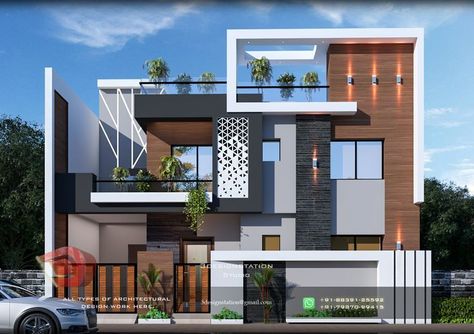 Terrace Elevation Design, G 2 Front Elevation Design Modern, Balcony Design Exterior Terraces, House With Lots Of Windows, Landscape Terrace, 3d Front Elevation, Front Building Design, Elevation Ideas, House Outer Design