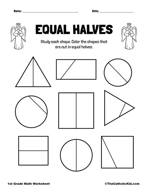 Half 1/2 Fractions - 1st Grade Math Worksheet Catholic - TheCatholicKid.com Free Fraction Worksheets, Printable Minecraft, Fraction Lessons, Minecraft Images, Comparing Fractions, Fraction Activities, Mathematics Worksheets, Math Centers Kindergarten, Subtracting Fractions