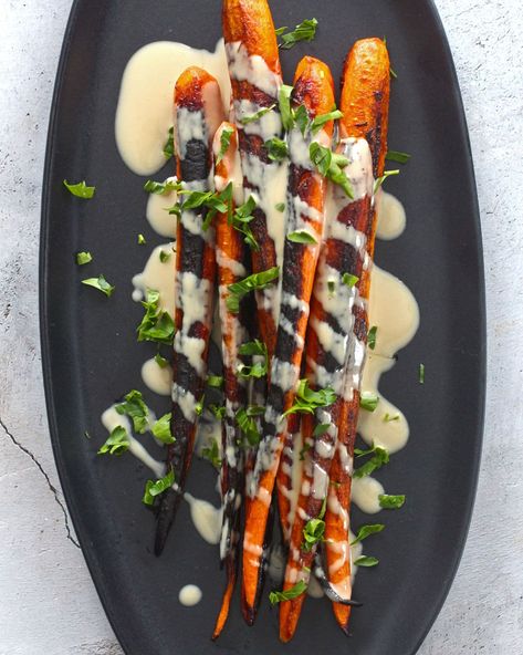 Blackened Carrots, Tahini Dressing, Inflammatory Foods, Tahini, Gluten Free Vegetarian, Grain Free, Food Print, Side Dish, New Recipes