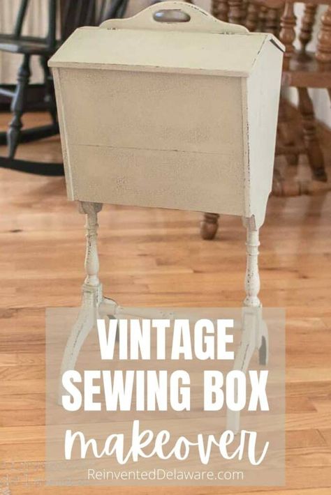 Vintage Sewing Box Wood, Antique Sewing Cabinet, Vintage Sewing Boxes, Vintage Sewing Box Makeover, Sewing Box Upcycle, Sewing Box Ideas, Sewing Box Diy, Sewing Box Makeover, Sewing Cabinet Makeover