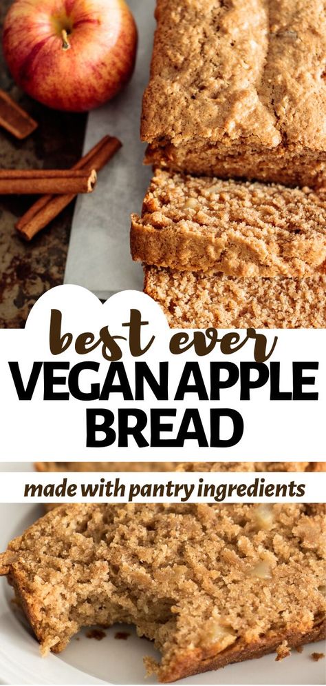 Vegan Apple Bread, Cinnamon Apple Bread, Apple Bread Recipe, Vegan Bread Recipe, Apple Cinnamon Bread, Fall Vegan Recipes, Vegan Baking Recipes, Vegan Apple, Healthy Vegan Desserts