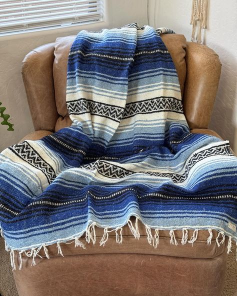 **SOLD** Who loves Mexican falsa blankets? I can’t seem to get enough, but I have to sell some things to keep up with the changes around here! More on that to come, and in the meantime… I’ll be posting items for sale to locals in the Phoenix area. If anyone else is interested, let me know and we can work out shipping. Starting with…. A Mexican blanket! ** $10 ** I purchased this blue and black one new from local global importer Junction Supply Company, and it has only been used as decor in a... Yoga Blanket, Mexican Blanket, Glass Cabinet, In The Meantime, Blue And Black, Items For Sale, Keep Up, Work Out, To Sell