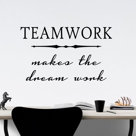 Office Wall Decal Teamwork Makes The Dream Work Motivational | Etsy Break Room Wall Ideas, Small Break Room Ideas, Recognition Board, Break Room Decor, Teachers Lounge Makeover, Inspirational Teamwork Quotes, Lounge Makeover, Workplace Decor, Employee Motivation