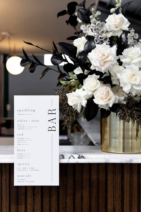 Setup Photography, Tropical Floral Arrangements, Black And White Wedding Theme, White Wedding Theme, Jackson Square, White Chic, Modern Flower Arrangements, Moody Wedding, Black White Wedding