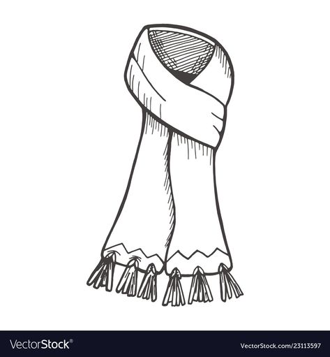 Scarf Royalty Free Vector Image - VectorStock Scarves Drawing, Scarf Art Drawing, How To Draw A Scarf On A Person, How To Draw A Scarf, Scarf Doodle, Scarf Illustration Drawings, Scarf Drawing, Flower Coloring Sheets, Black And White Scarf