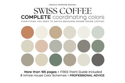 SWISS COFFEE Benjamin Moore Color Palette, Whole House Paint Palette, Swiss Coffee Paint Color Palette Swiss Coffee Color Palette - Etsy Italy Benjamin Moore Color Palette, Color Palette Whole House, Swiss Coffee Paint Color, Whole House Paint Palette, House Paint Palette, Swiss Coffee Benjamin Moore, Swiss Coffee Paint, Coffee Paint, Best Neutral Paint Colors