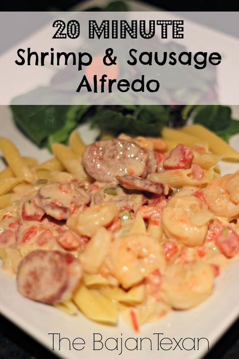 Shrimp And Sausage Pasta Alfredo, Shrimp And Sausage Alfredo, Sausage And Shrimp Recipes, Sausage Alfredo Pasta, Shrimp And Sausage Pasta, Seafood Shack, Sausage Alfredo, Cajun Shrimp Recipes, Shrimp And Sausage