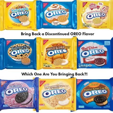 Snackolator on Instagram: "It's National OREO Day - So Which Discontinued Flavor Are You Bringing Back?! I posted over 40 different discontinued @oreo flavors last year and I think these are 9 flavors that got the most hype to bring back... So which flavor are you bringing back? For me I'd love to try the Fruity Crisp or Blueberry Pie because I never got to try them, but I also know how good the Red Velvet and Cinnamon Bun flavors are. What are you bringing back for #NationalOreoDay? . . . Weird Oreo Flavors Real, Oreo Flavors Weird, Funny Oreo Flavors, Oreo Pop Tarts, Weird Flavors, Board Snacks, National Oreo Day, Weird Oreo Flavors, Pop Tart Flavors