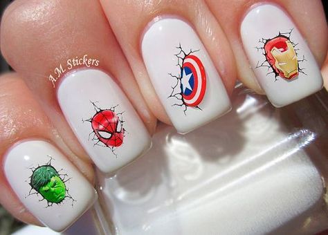 Avengers Nails, Marvel Nails, Kutek Disney, Nail Art Halloween, Christmas Nail Stickers, Nail Vinyls, Nail Art Designs Summer, Cute Summer Nails, Disney Nails