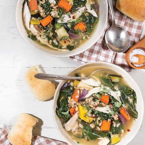 Turkey Farro Soup, Farro Chicken Soup, Beef Farro Soup Recipes, Broccoli And Farro Stew With Capers And Parsley, Leftover Turkey Wild Rice Soup, Shredded Turkey, Empanadas Recipe, Leftover Turkey, Collard Greens