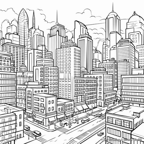 City Coloring Pages, Building Sketches, Architectural Painting, Blank Coloring Pages, Kindergarten Coloring Pages, Building Sketch, Butterfly Plants, Free City, Perspective Art