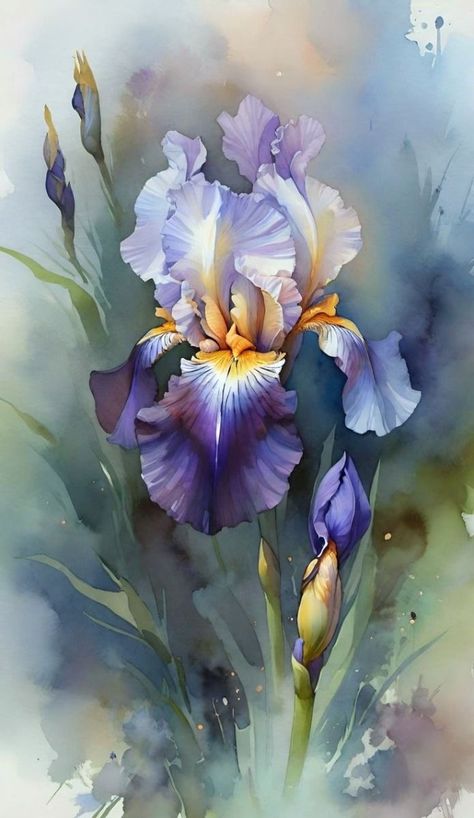 Iris Flowers Painting, Iris Paintings, Best Painting Ever, Irises Flowers, Blue Iris Flowers, Iris Art, Iris Painting, Watercolor Flowers Tutorial, Flower Art Drawing