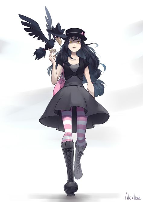 Trainer and Murkrow Pokemon 5e, Sporty Tomboy, Pokemon Trainer Oc, Alex Law, Dark Pokémon, Fake Pokemon, Pokemon Rpg, Pokémon Trainers, Pokemon Clothes