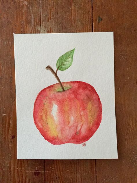 ORIGINAL One of a Kind Apple Watercolor Painting by EmersonColorCo on Etsy.com. An original 4x6 painting for $10.00. Fruit Art, Kitchen Art, Still Life. Apple Painting Watercolour, Watercolor Apple Tree, Apple Watercolor Painting, Watercolour Alphabet, Watercolour Apple, Apple Watercolor, Cherry Blossom Painting, Art Still Life, Apple Painting