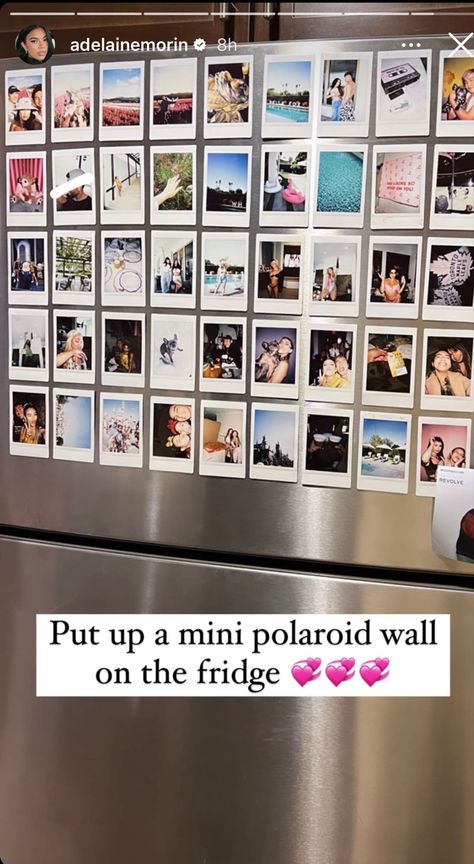 @adelainemorin on IG Polaroids On Fridge, Polaroid Fridge, Esme Core, 20s Apartment, Uni House, Polaroid Display, First Apartment Essentials, Girl Apartment, Polaroid Wall