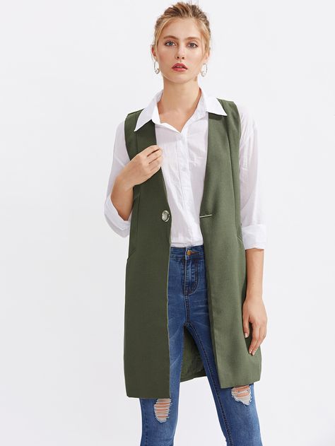 Green Sleeveless Blazer Outfit, Sleeveless Blazer Outfit, Chic Office Outfit, Recycled Outfits, Trendy Blazers, Millennials Fashion, Sleeveless Blazer, Mum Fashion, Chic Blazer