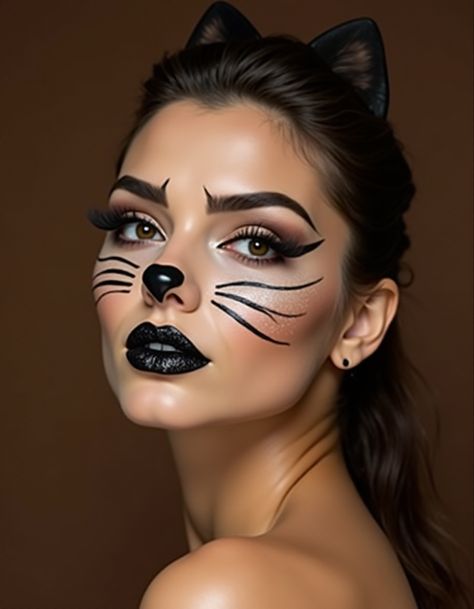 Unleash your inner ghoul with these killer halloween makeup girl looks! From spooky to glamorous, get inspired by these easy tutorials and create a haunting masterpiece this Halloween Kitty Face Makeup, Cat Burglar Makeup, Cat Halloween Makeup For Women, Cat Costume Makeup For Women, Kitty Halloween Makeup, Halloween Makeup Girl, Cat Face Paint Easy, Halloween Cat Makeup, Cat Costume Makeup