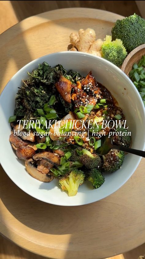 Teriyaki Chicken Bowl blood sugar balancing + high protein + gluten + dairy free The most delicious feel good look good meal, with… | Instagram Teriyaki Chicken Bowl, Gluten Dairy Free, Chicken Bowl, Teriyaki Chicken, Leafy Greens, Summer 24, Gluten Free Dairy Free, Blood Sugar, Healthy Fats