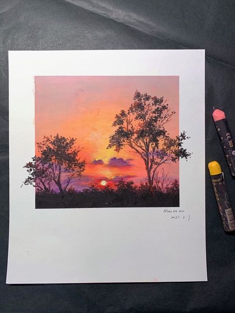 Nature Drawing Using Oil Pastels, Painting Ideas Without White Paint, Nature Reference For Painting, Painting Ideas Pastel Colors, Pastel Pictures Drawing, Oil Pastel Drawing Ideas Easy, Cool Oil Pastel Art, Oil Pastel Art Nature, Oil Pastel Nature Drawings