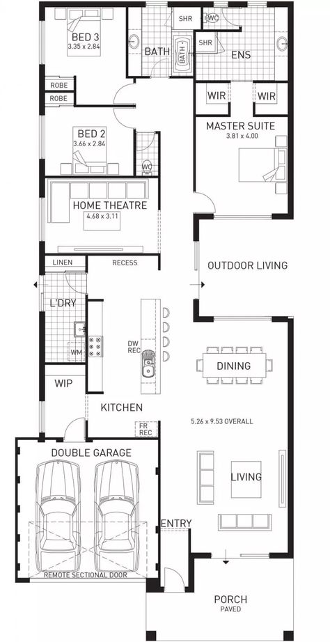 Master Floor Plan, Beach House Flooring, Beach House Floor Plans, Cottesloe Beach, Narrow House Plans, Pelan Rumah, Houses Plans, Home Design Floor Plans, Narrow House