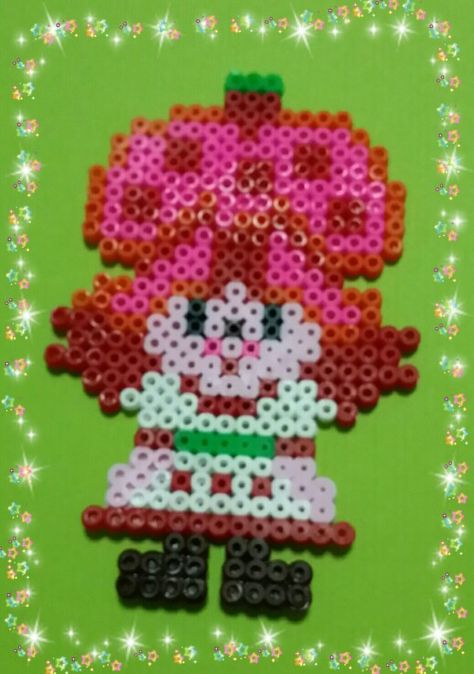 Strawberry Shortcake Fused Beads, Strawberry Shortcake Costume, Crochet Graph, Pearl Beads Pattern, Beads Pattern, Fusion Beads, Diy Perler Bead Crafts, Bead Making, Beads Ideas