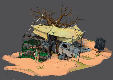 ArtStation - Environment - Shaman Camp, Igor Zukowicz Zombie Apocalypse Environment, Camp Concept Art, Post Apocalyptic House, Apocalypse Camp, Zombie Apocalypse House, Apocalypse House, Herbs Witch, Post Apocalyptic World, Zombie Apocalypse Kit