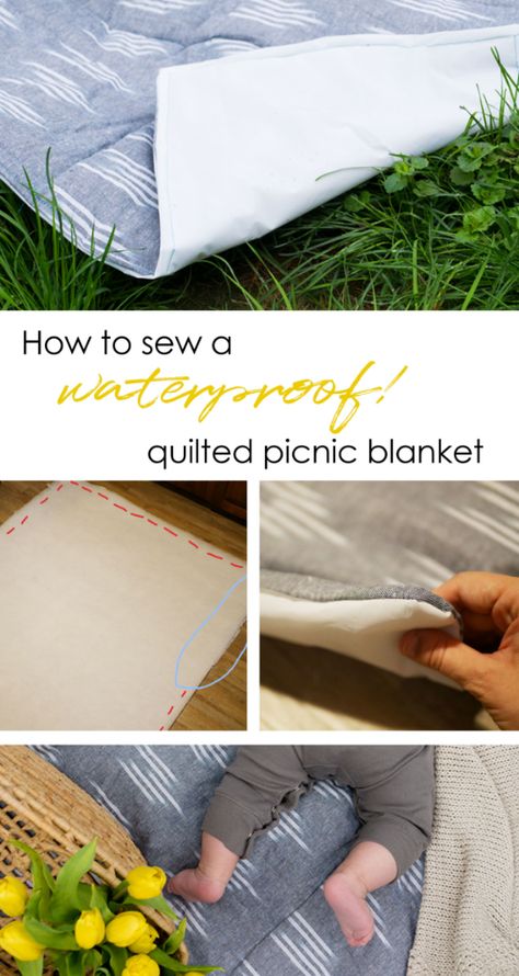 Sew Picnic Blanket, Waterproof Picnic Blanket Diy, Diy Picnic Blanket Waterproof, Diy Beach Blanket, Outdoor Sewing Projects, Quilt Picnic Blanket, Quilted Picnic Blanket, Beach Blanket Diy, Picnic Blanket Aesthetic