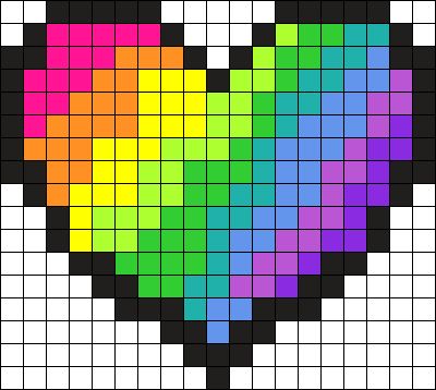 Hama Beads Heart Pattern, Perler Beads Heart Pattern, Perler Heart Pattern, Perler Bead Heart Patterns, Heart Pixel Pattern, Rainbow Perler Bead Patterns, Heart Perler Bead Patterns, Rainbow Pixel Art, Pixel Art Coeur